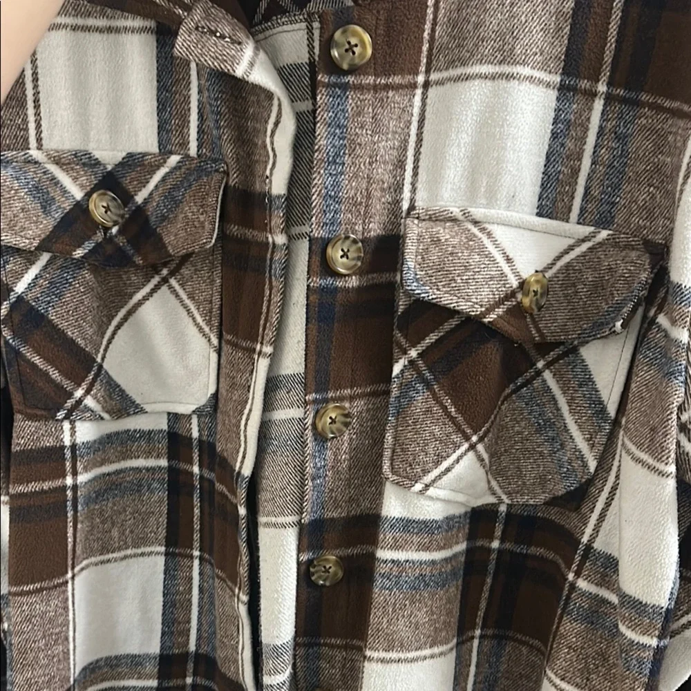 Brown and White Plaid Button-Up jacket - Picture 3 of 5